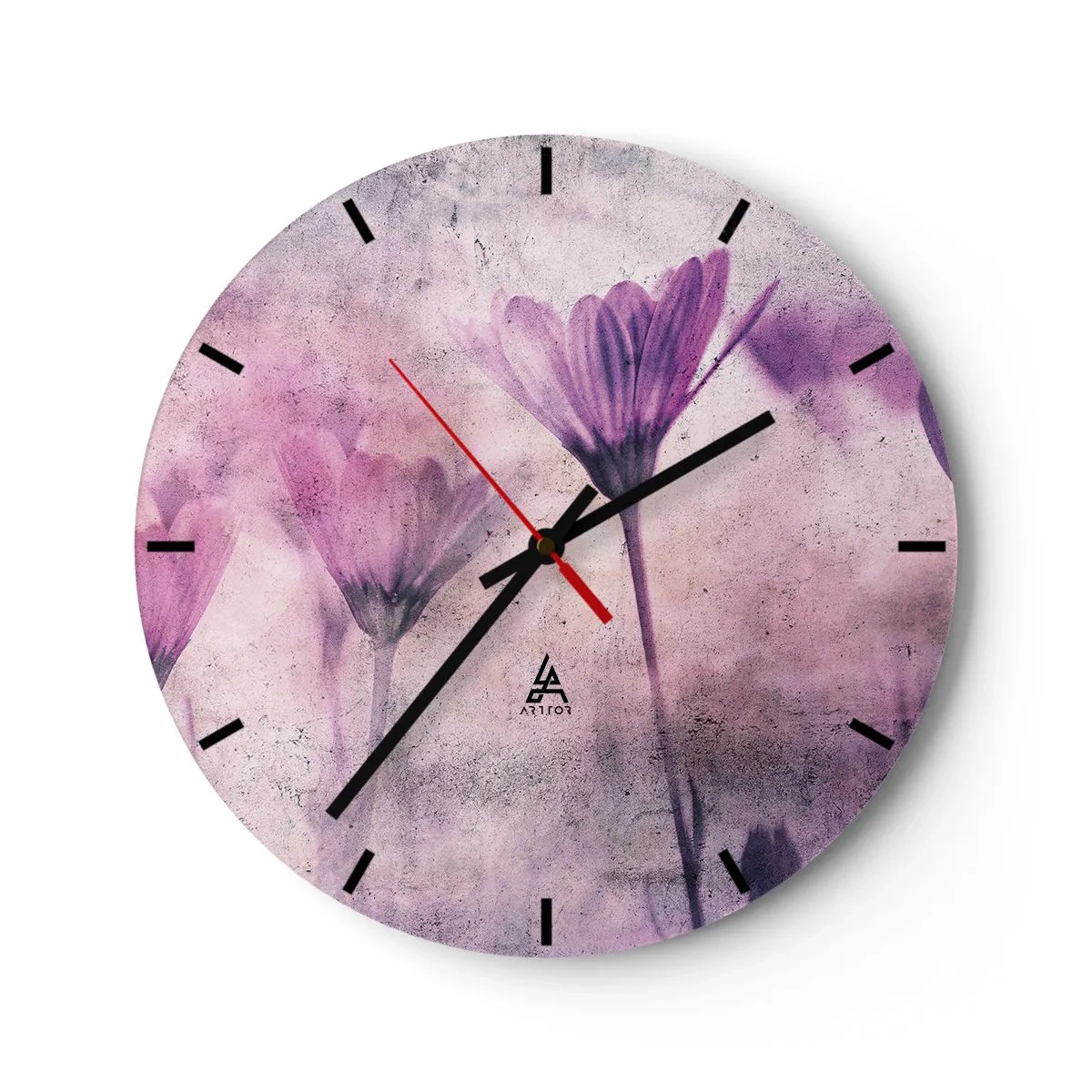 Wandklok - Klok - Delicate paarse bloemen op een pastelachtergrond - 30x30cm - Een droom van bloemen - Moderne wanddecoratie voor woonkamer, keuken en slaapkamer ARTTOR