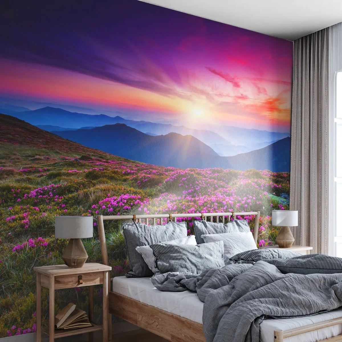 Fotobehang Premium Sand - Kruiden roken naar verse trossen van de velden - Landschap, Bergen, Bloemen - 100x70 cm