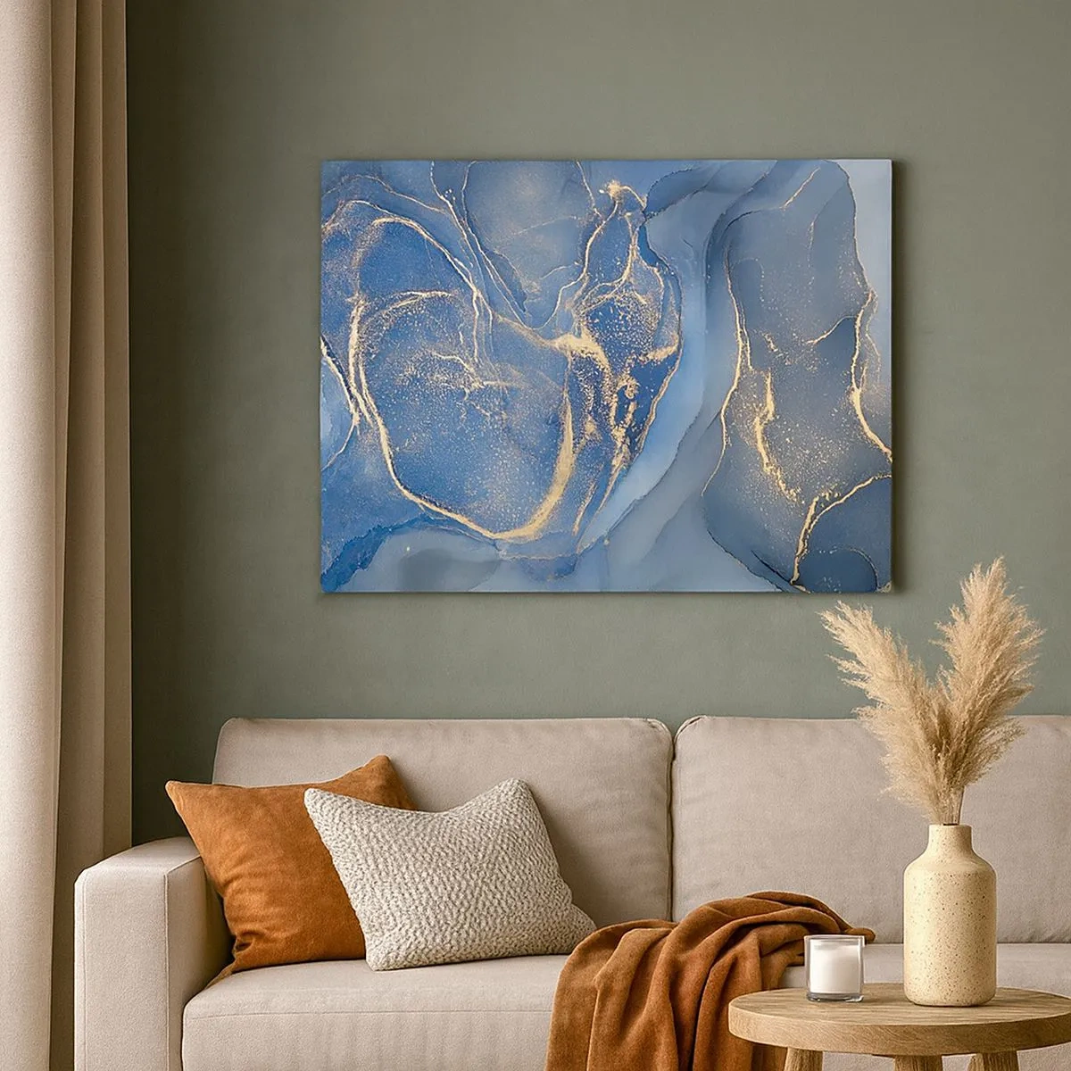 Schilderen op canvas - Abstracte blauwe patronen met gouden accenten - 70x50cm - Goudstof - Moderne wanddecoratie voor woonkamer en slaapkamer ARTTOR