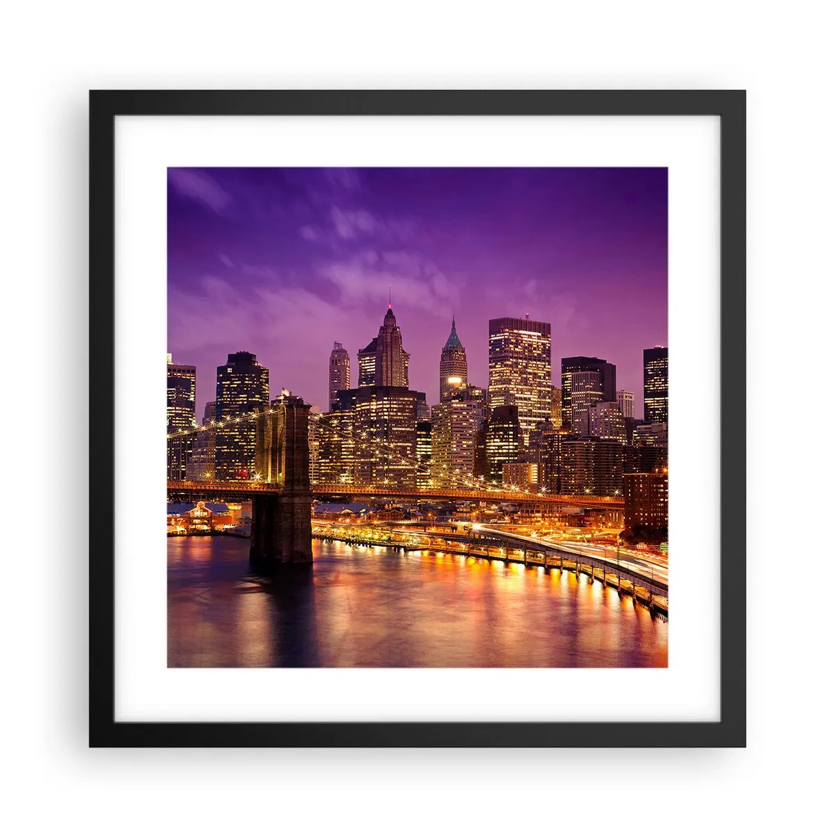 Poster in een zwarte lijst - Violet-goud Manhattan - 40x40 cm