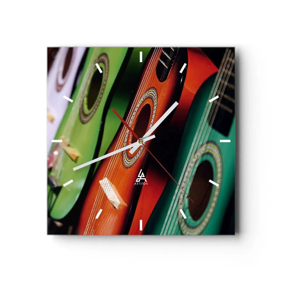 Wandklok - Klok - De gitaar heeft vele kleuren - 40x40 cm