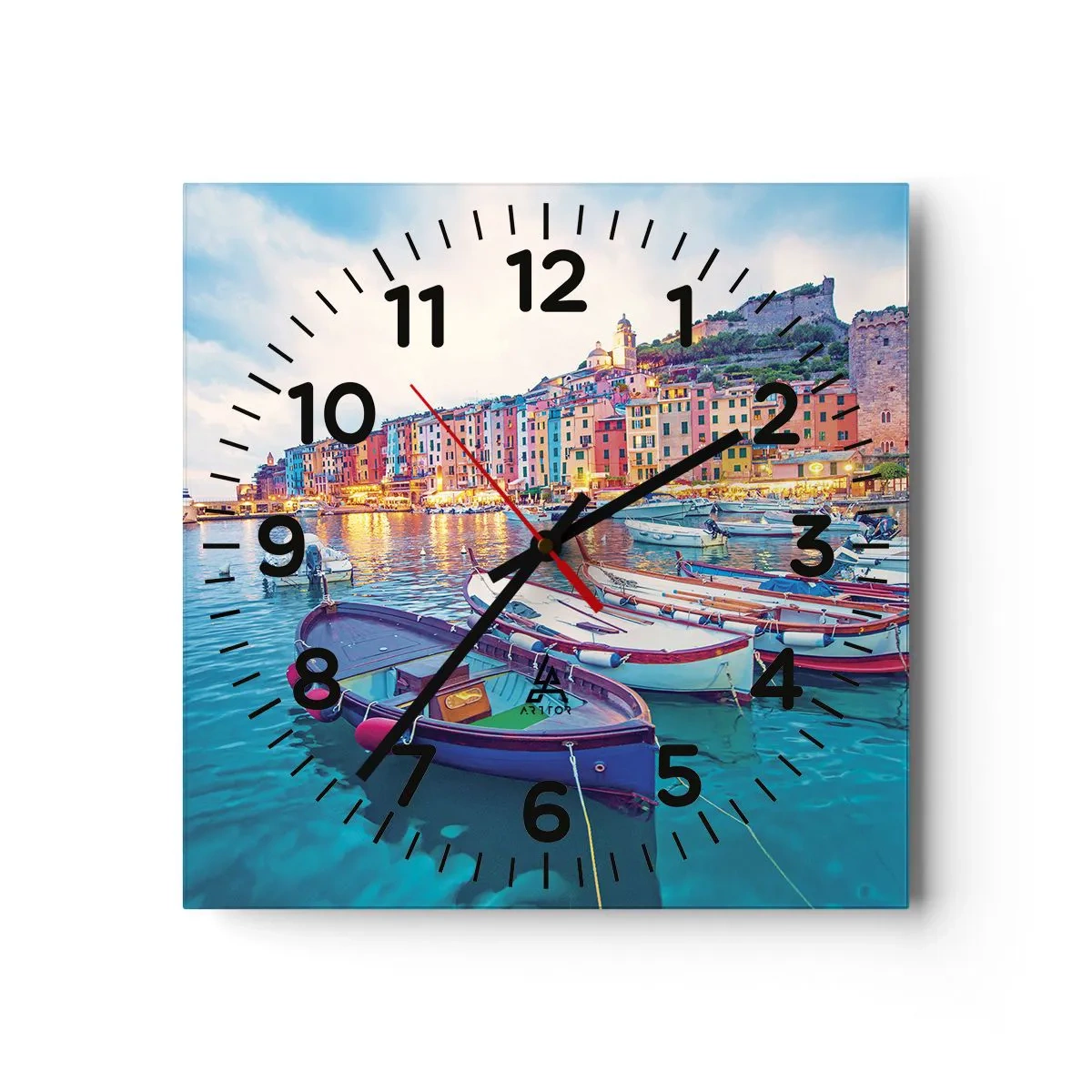 Wandklok - Klok - Kleurrijke avond in de haven - 30x30 cm