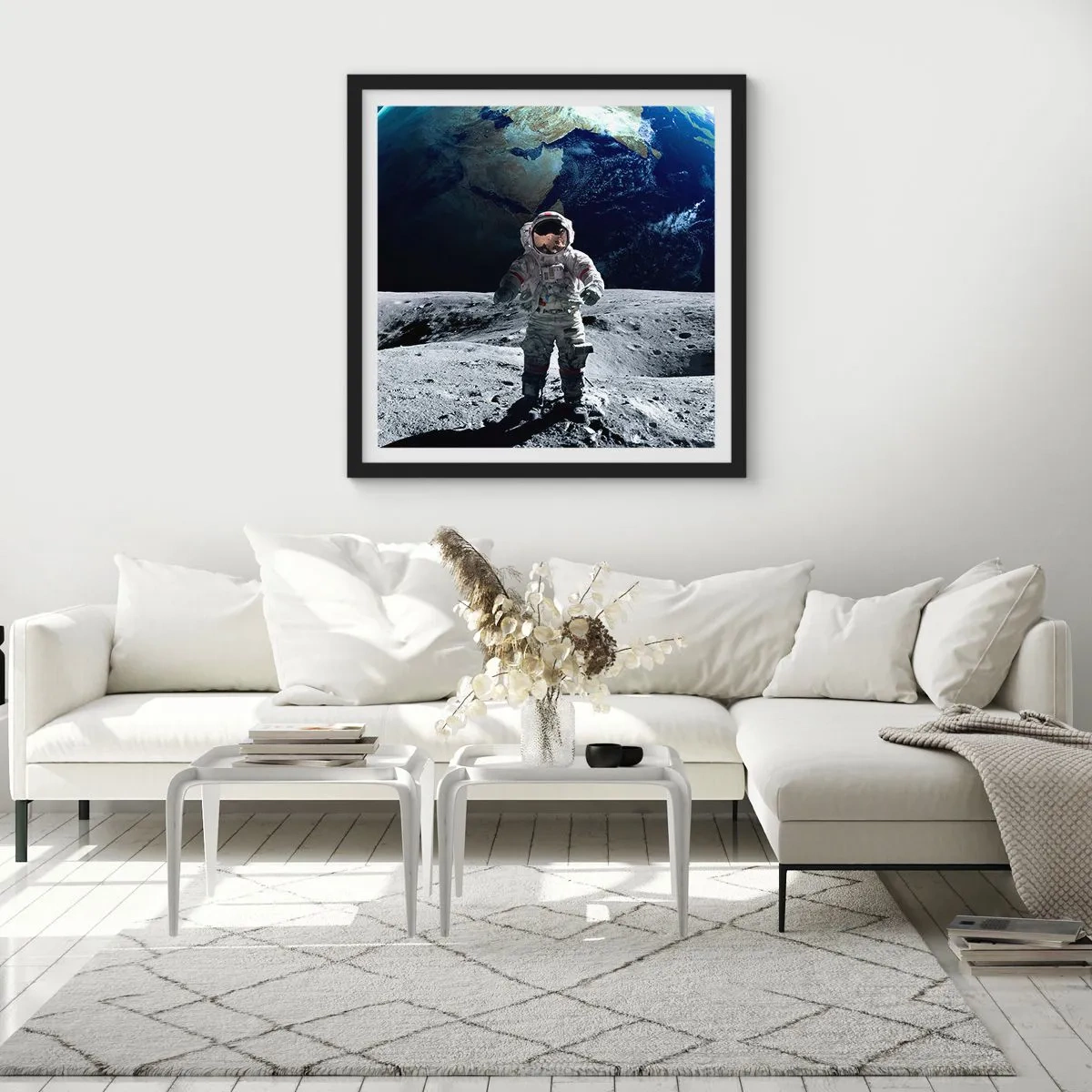 Poster in een zwarte lijst - Groetjes van de maan - 50x50 cm