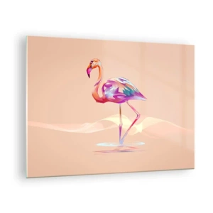 Schilderen op glas - Kleurrijke flamingo op een pastelkleurige achtergrond - 70x50cm - De vogel van goede emoties - Moderne wanddecoratie voor woonkamer en slaapkamer ARTTOR