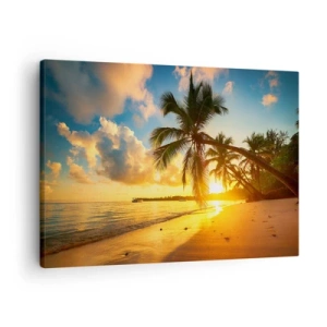 Schilderen op canvas - Zonsondergangstrand met palmbomen aan de kust - 70x50cm - Caribische droom - Moderne wanddecoratie voor woonkamer en slaapkamer ARTTOR