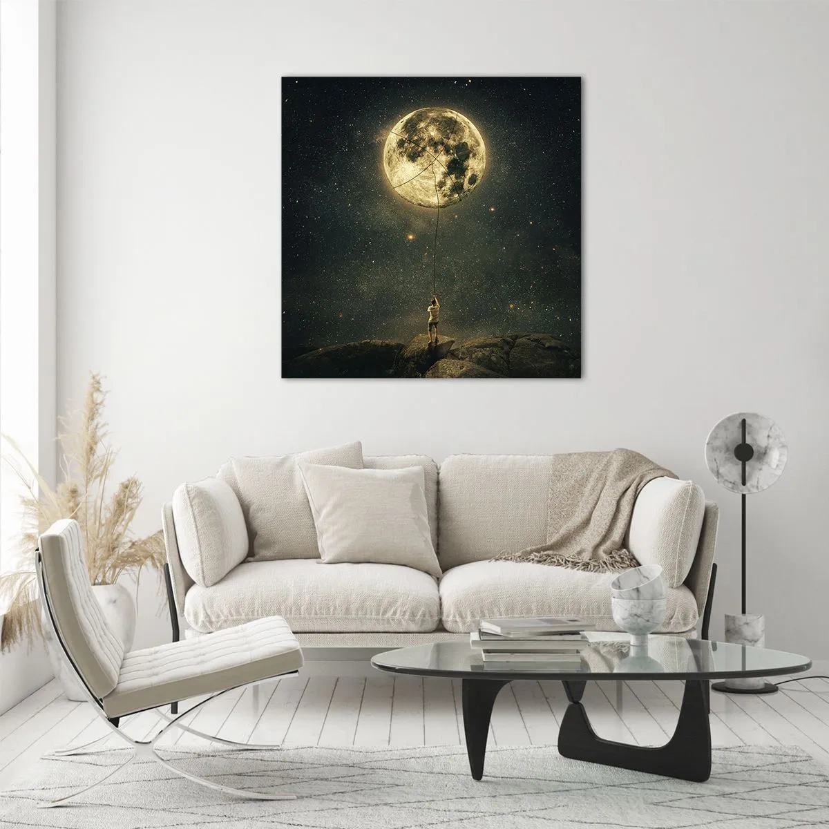 Schilderen op glas - Iemand die de maan heeft gestolen - 40x40 cm