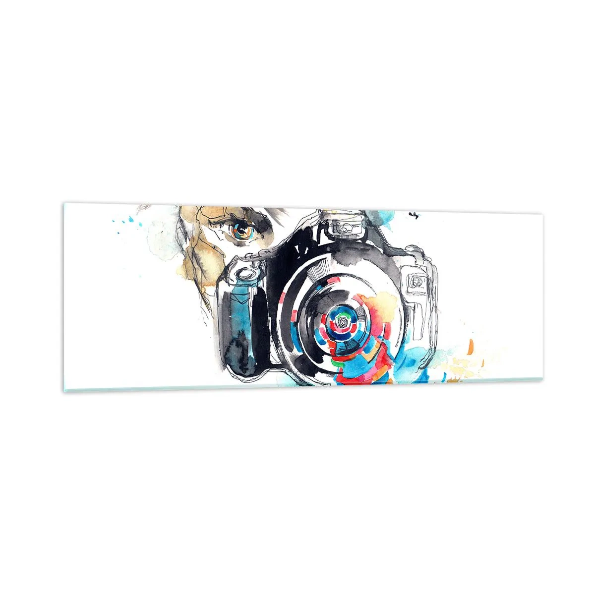 Schilderen op glas - In het oog van de lens - 90x30 cm