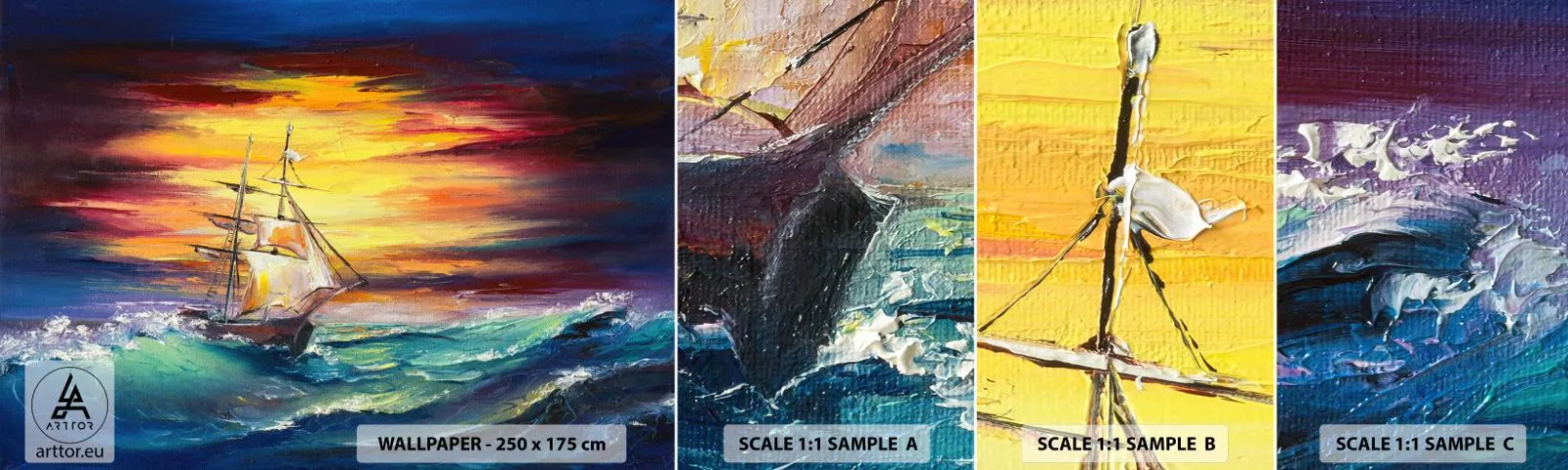 Fotobehang Staaltje Standard Eco - Dapper onder de golven - Zeilschip, Zee, Storm - 100x30 cm