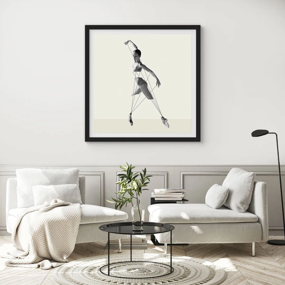Poster in een zwarte lijst - In het theater van de wereld - 30x30 cm