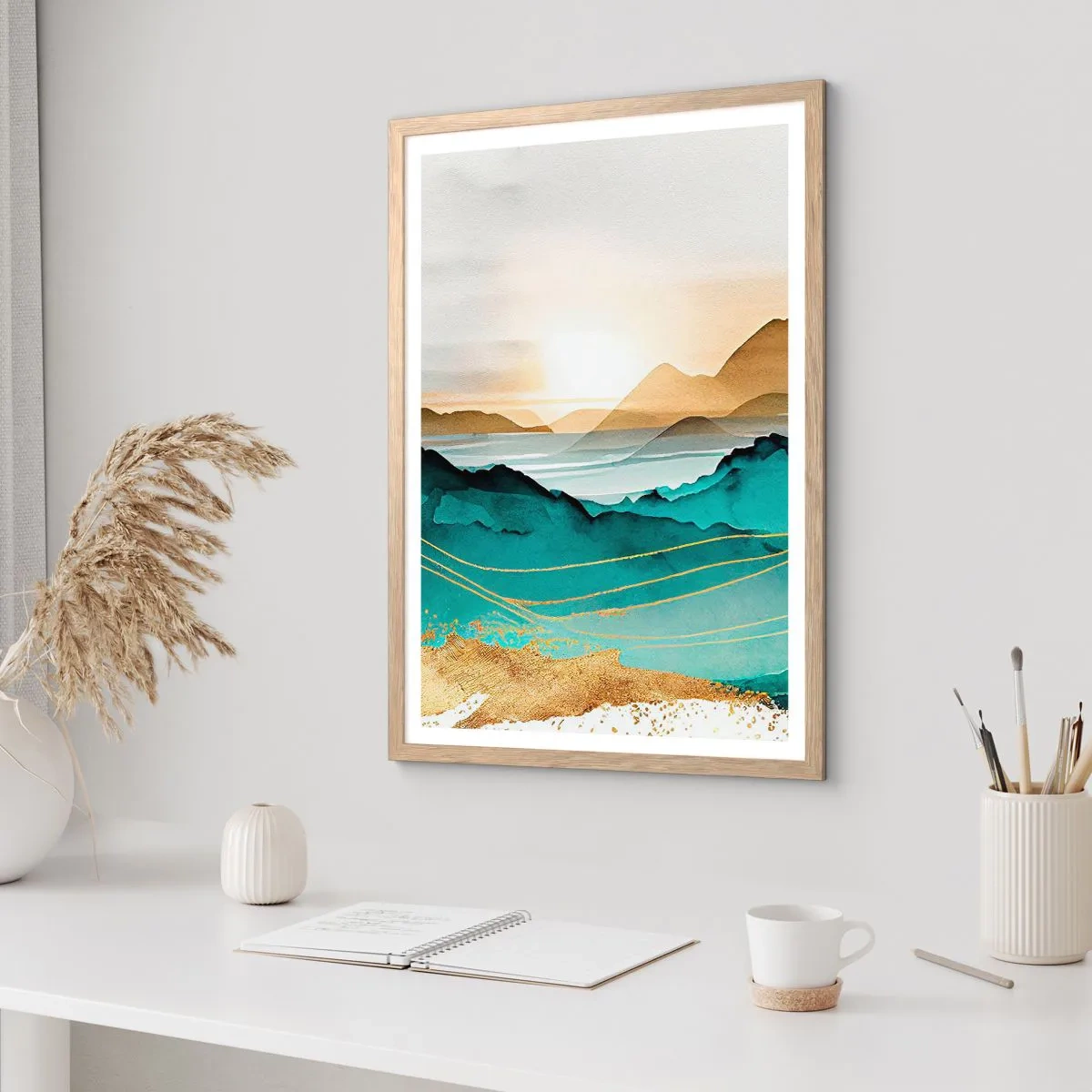 Een poster in een licht eiken lijst - Op de rand van abstractie – landschap - 61x91 cm