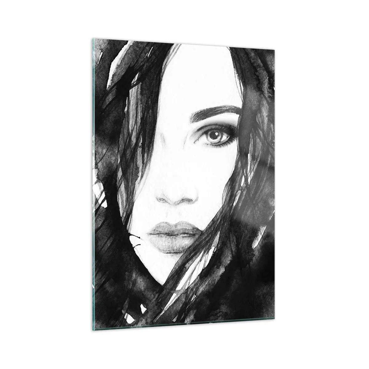 Schilderen op glas - Portret van een dame in zwart en wit - 50x70 cm