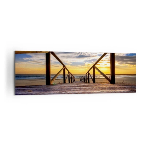 Schilderen op canvas - Rechtstreeks naar het rustige strand bij zonsondergang - 160x50 cm