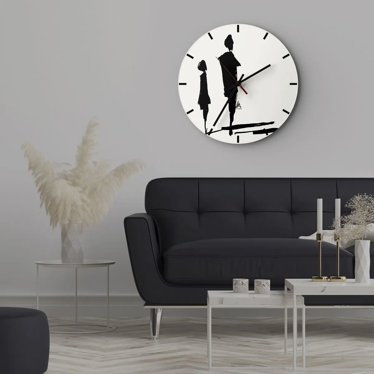 Wandklok - Klok - Zwarte silhouetten van twee figuren op een witte achtergrond in een schetsmatige stijl. - 30x30cm - Zeker samen? - Moderne wanddecoratie voor woonkamer, keuken en slaapkamer ARTTOR
