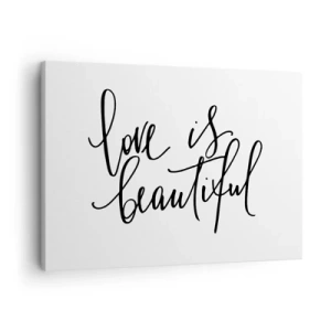 Schilderen op canvas - Zwarte inscriptie "liefde is mooi" op een witte achtergrond - 70x50cm - Lees en herhaal - Moderne wanddecoratie voor woonkamer en slaapkamer ARTTOR