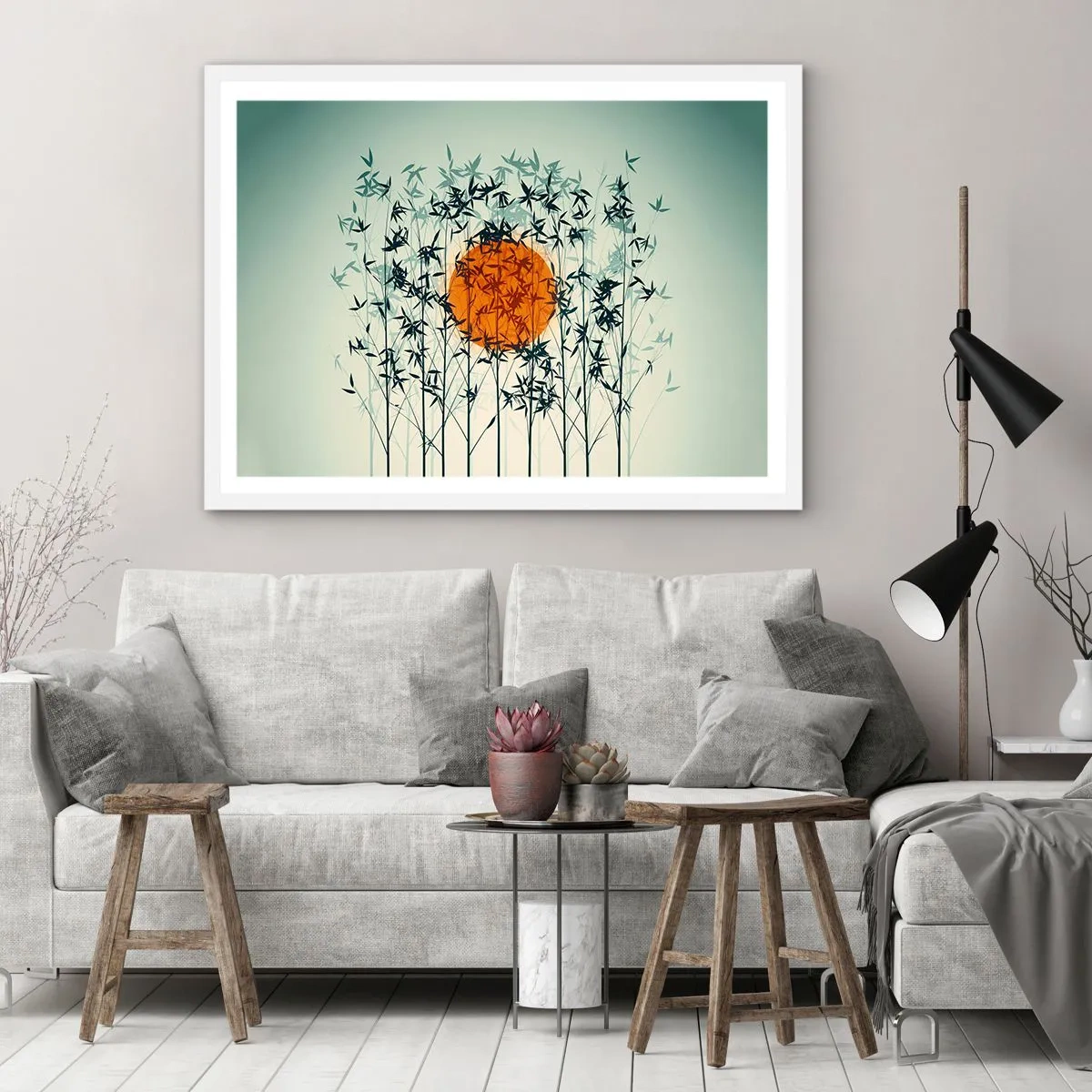 Poster in een witte lijst - Japanse zon - 91x61 cm