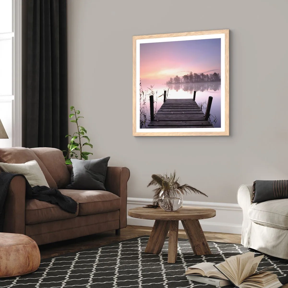 Een poster in een licht eiken lijst - Van de lila mist... - 50x50 cm