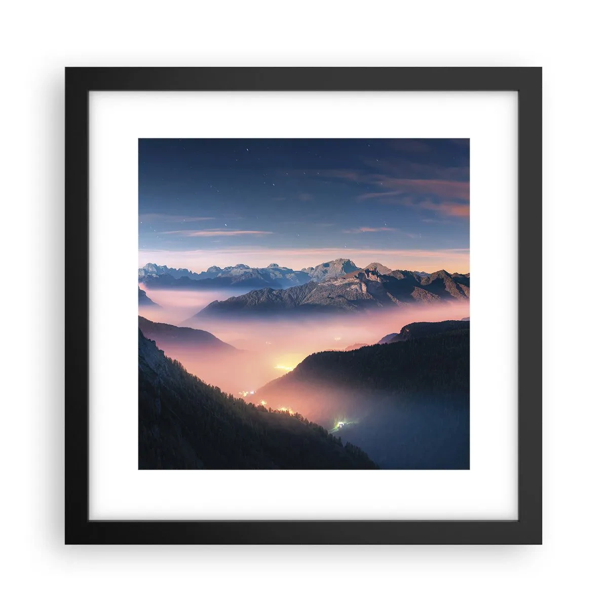 Poster in een zwarte lijst - Licht in de dalen - 30x30 cm