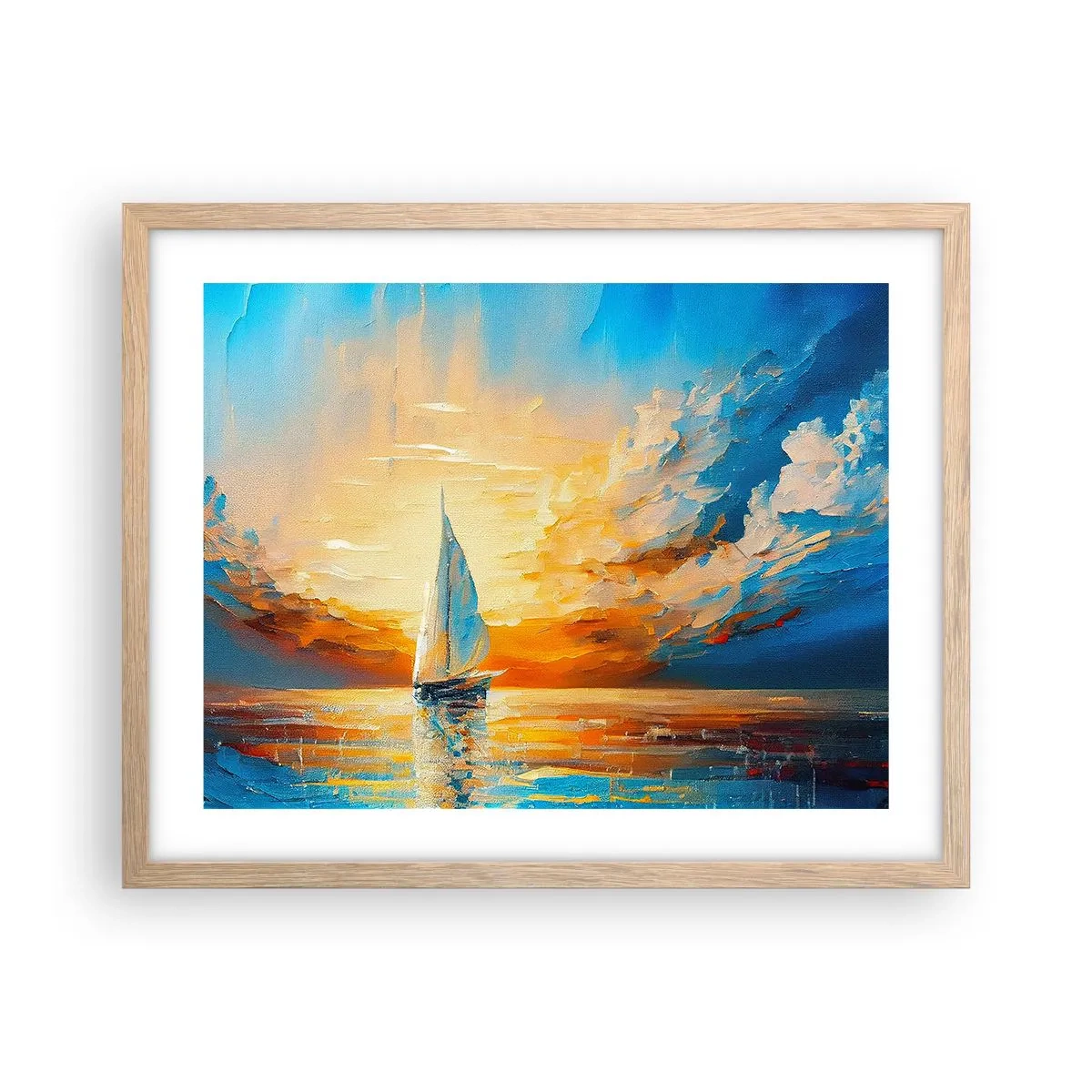 Een poster in een licht eiken lijst - Zeilen in goud - 50x40 cm