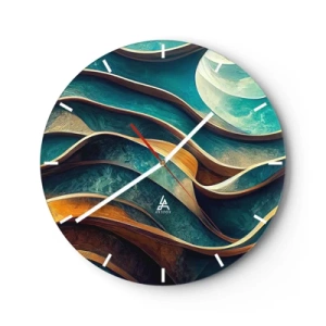 Wandklok - Klok - Abstracte golven van blauw en bruin met een 3D-effect - 30x30cm - Meanders van blauw - Moderne wanddecoratie voor woonkamer, keuken en slaapkamer ARTTOR
