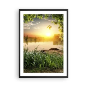 Poster in een zwarte lijst - Zonsondergang over het meer met een pier - 50x70cm - Landschap in een groen kader - Moderne wanddecoratie voor woonkamer en slaapkamer ARTTOR