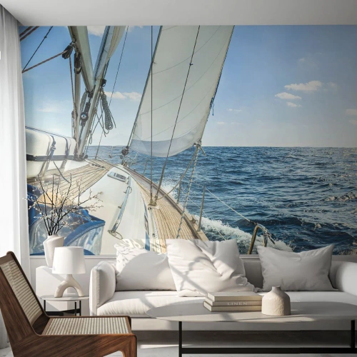 Fotobehang Premium Sand - Ahoi, avontuur - Jacht, Zee, Het zeilen - 100x70 cm