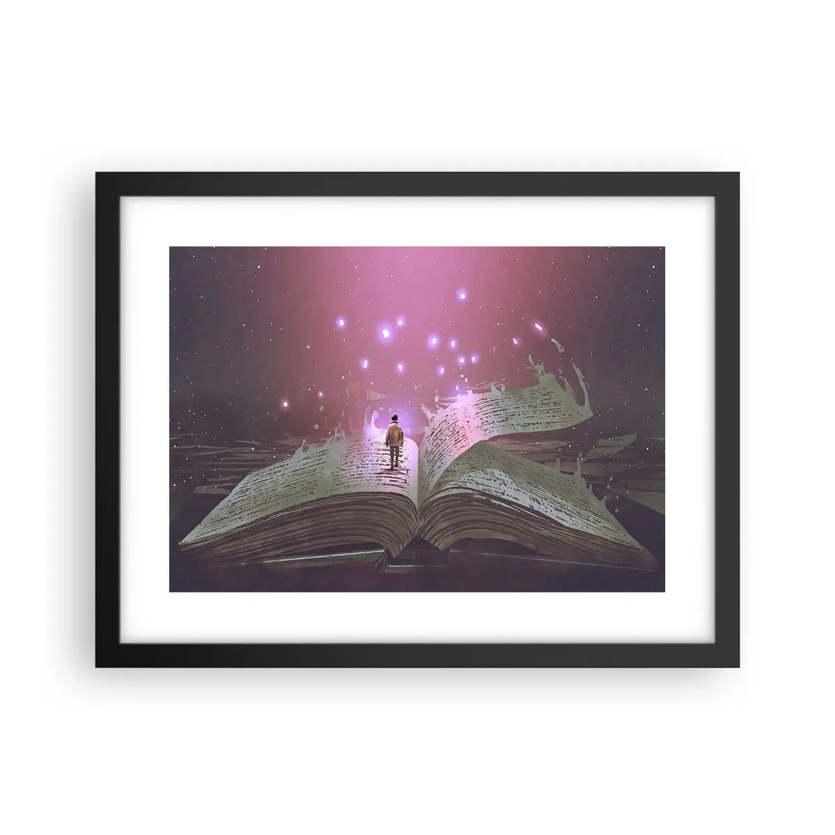 Poster in een zwarte lijst - Uitnodiging voor een andere wereld - lees! - 40x30 cm