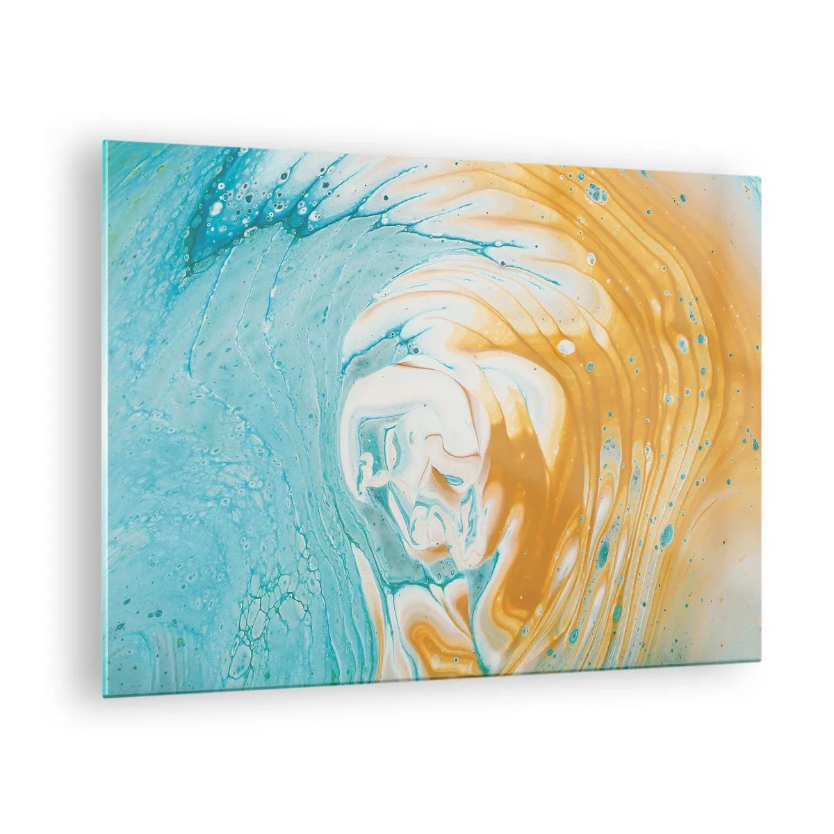 Schilderen op glas - Pastelwerveling in blauwe en gele kleuren - 70x50cm - Pastel werveling - Moderne wanddecoratie voor woonkamer en slaapkamer ARTTOR
