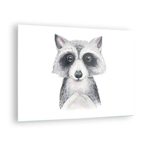 Schilderen op glas - Portret van een wasbeerhond in zwart-wit - 70x50cm - Een moment om te verhuizen - Moderne wanddecoratie voor woonkamer en slaapkamer ARTTOR