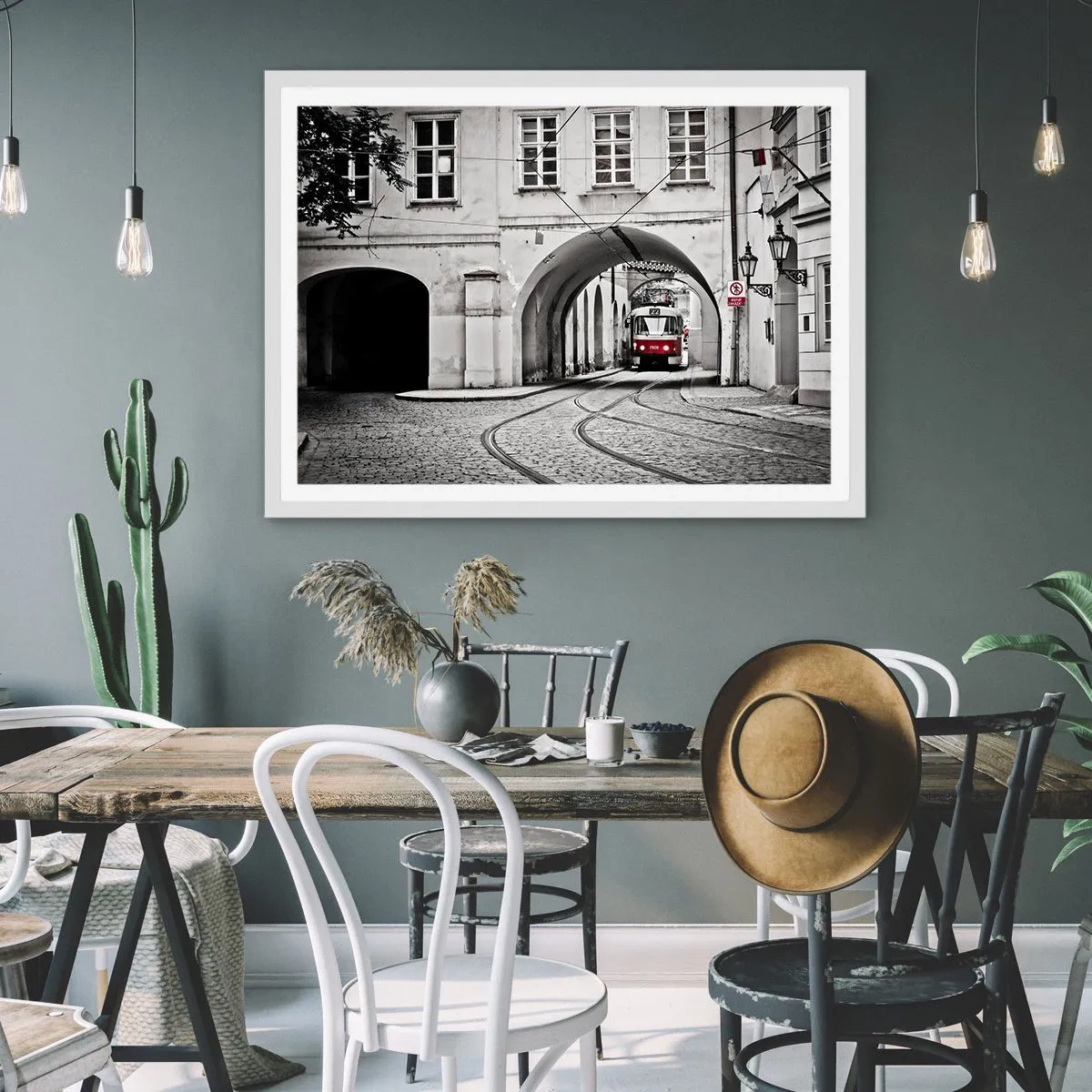 Poster in een witte lijst - Door het doolhof van de stad - 100x70 cm