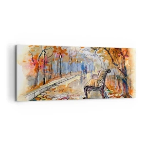 Schilderen op canvas - Samen wandelen in de herfst - 100x40 cm