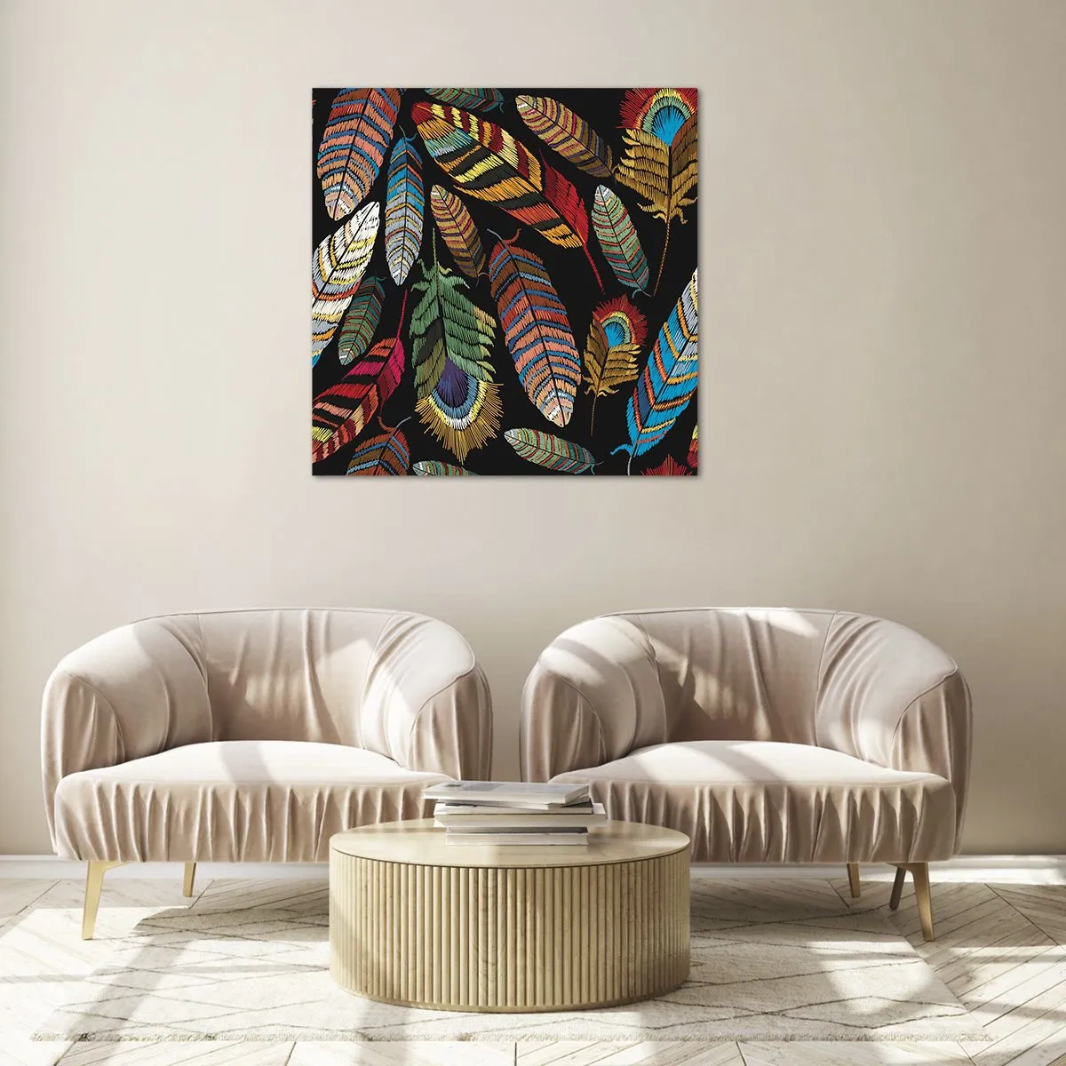 Schilderen op glas - Het vogelcarnaval - 70x70 cm