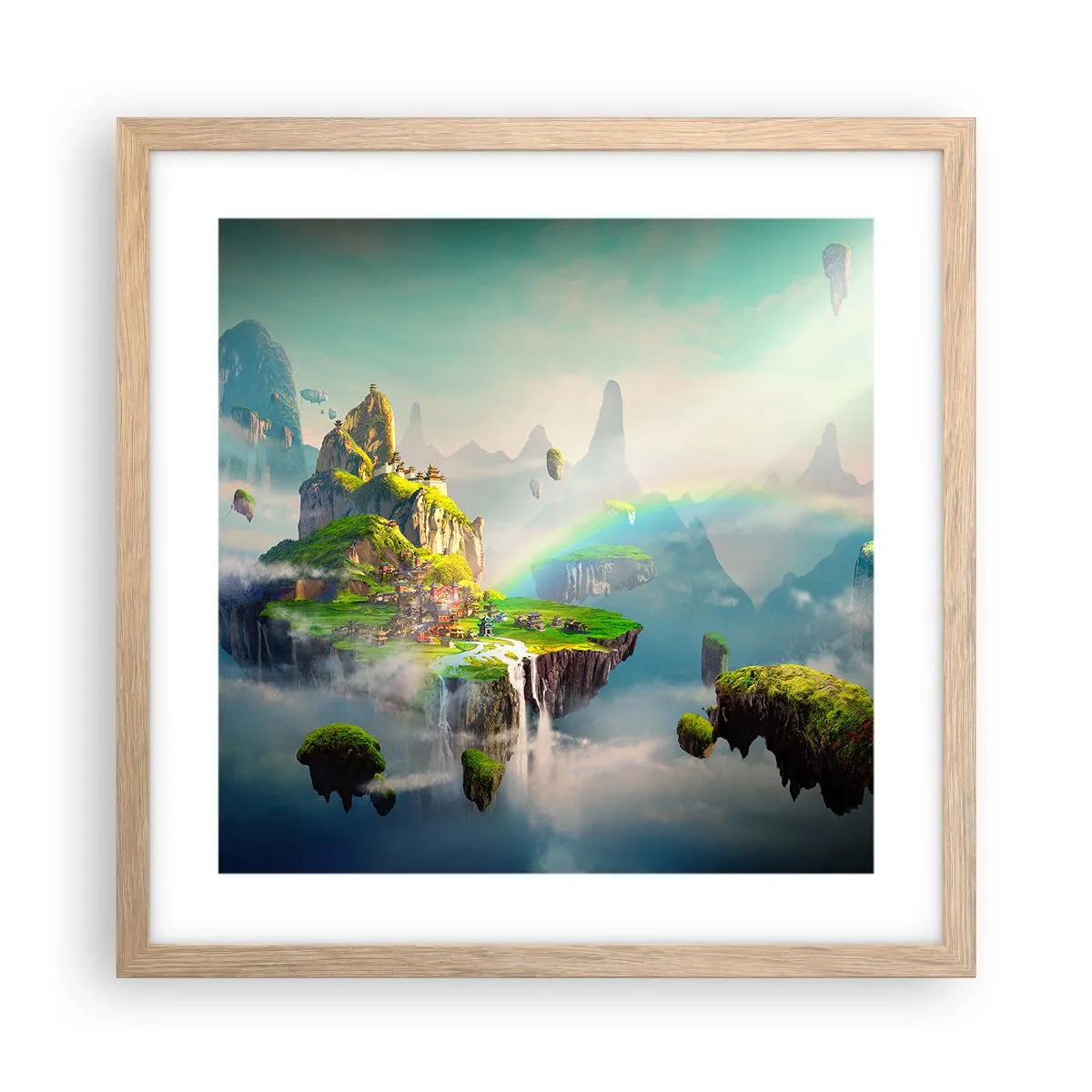 Een poster in een licht eiken lijst - Midden in de lucht - gelukkige eilanden - 40x40 cm