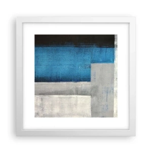 Poster in een witte lijst - Een poëtische compositie van grijs en blauw - 30x30 cm