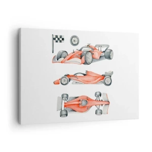 Schilderen op canvas - Een rode raceauto met een geblokte vlag - 70x50cm - Jaag je droom na - Moderne wanddecoratie voor woonkamer en slaapkamer ARTTOR
