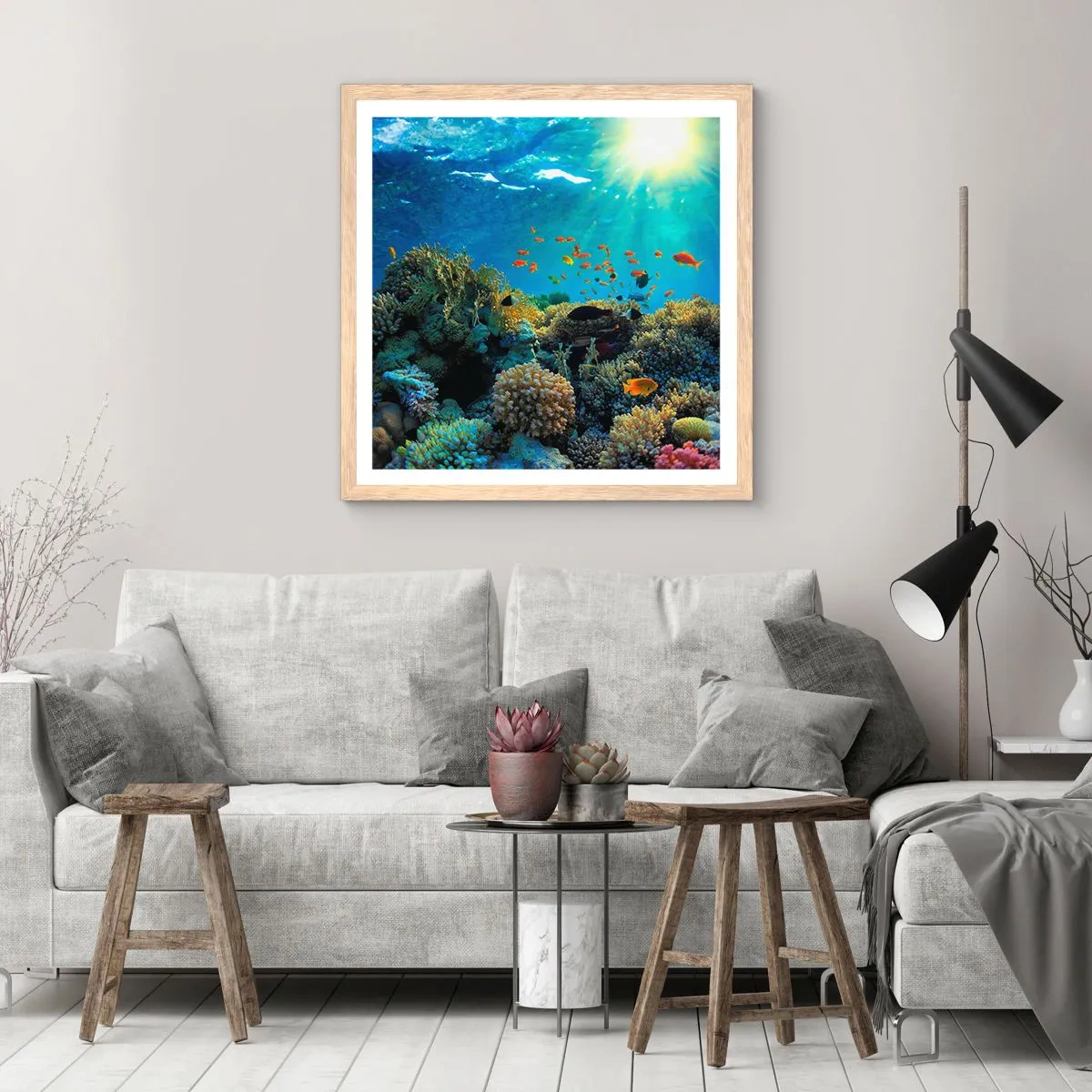 Een poster in een licht eiken lijst - Onderwater schatten - 40x40 cm