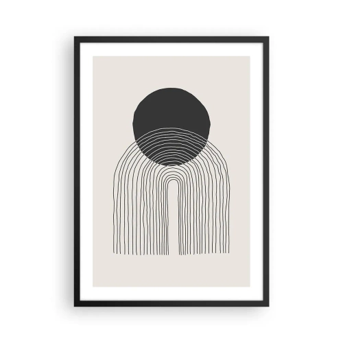 Poster in een zwarte lijst - Minimalistisch zwart-wit cirkel- en lijnmotief - 50x70cm - Bibberen en vertrouwen - Moderne wanddecoratie voor woonkamer en slaapkamer ARTTOR