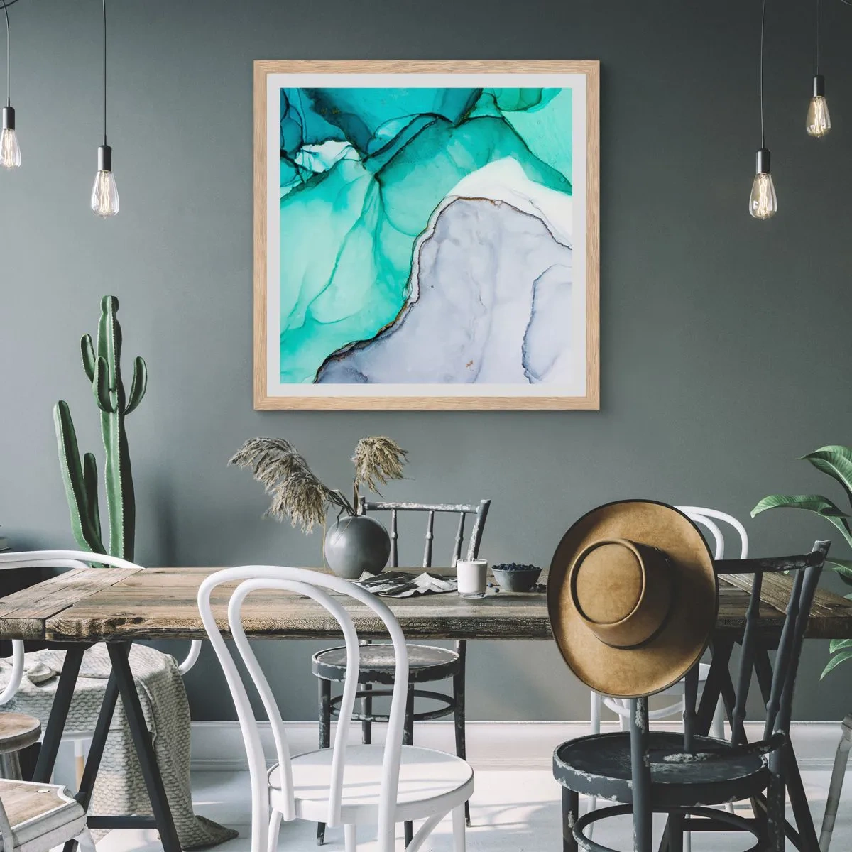 Een poster in een licht eiken lijst - Een studie in turkoois - 60x60 cm