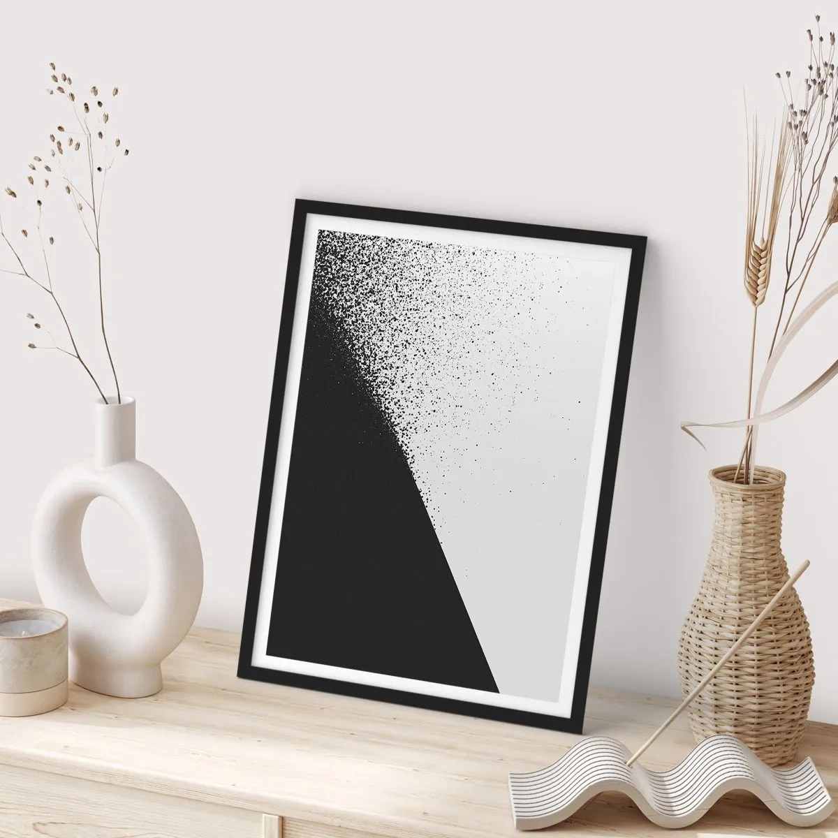 Poster in een zwarte lijst - Abstract patroon in zwart-wit - 50x70cm - Steeds sneller, meer en meer - Moderne wanddecoratie voor woonkamer en slaapkamer ARTTOR