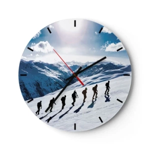 Wandklok - Klok - Een groep klimmers in besneeuwde bergen onder een heldere hemel - 30x30cm - Het team van de veroveraars - Moderne wanddecoratie voor woonkamer, keuken en slaapkamer ARTTOR