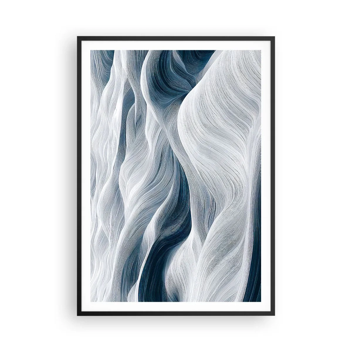 Poster in een zwarte lijst - Witte en blauwe golven - 70x100 cm