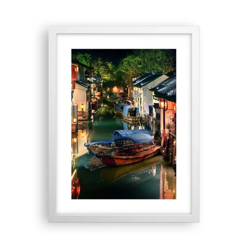 Poster in een witte lijst - Een avond op een Chinese straat - 30x40 cm