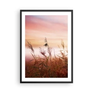 Poster in een zwarte lijst - Grassen tegen een kleurrijke lucht bij zonsondergang - 50x70cm - Vliegers, paardebloemen, wind - Moderne wanddecoratie voor woonkamer en slaapkamer ARTTOR