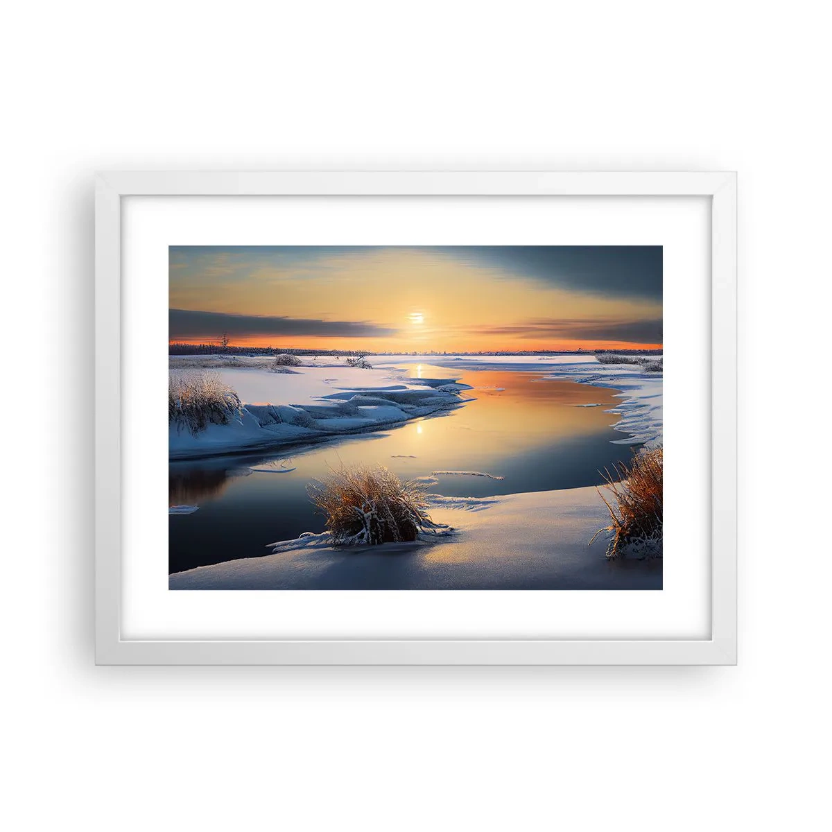 Poster in een witte lijst - Winterse zonsondergang - 40x30 cm