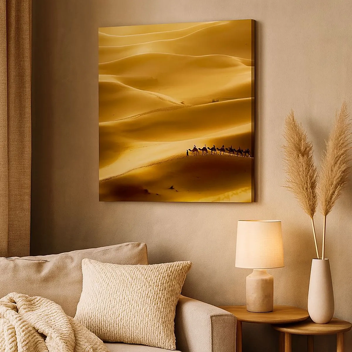 Schilderen op canvas - Caravan in de woestijngolven - 30x30 cm