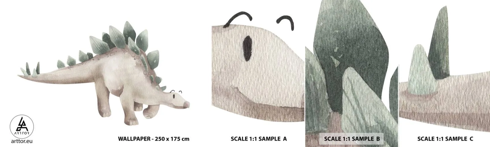 Fotobehang Staaltje Standard Eco - Jouw vried - Dinosaurus, Kinderen, Stegosaurus - 100x30 cm