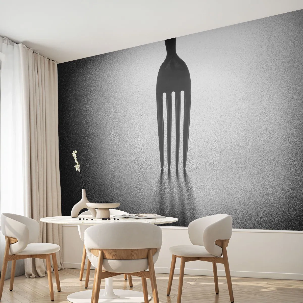 Fotobehang Premium Sand - Licht en schaduw - Vork, Bestek, Keuken - 200x140 cm