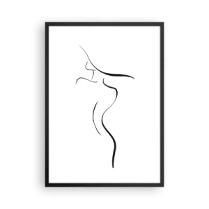 Poster in een zwarte lijst - Een minimalistisch silhouet van een vrouw, getekend met een zwarte lijn. - 50x70cm - Ongrijpbaar als een golf - Moderne wanddecoratie voor woonkamer en slaapkamer ARTTOR