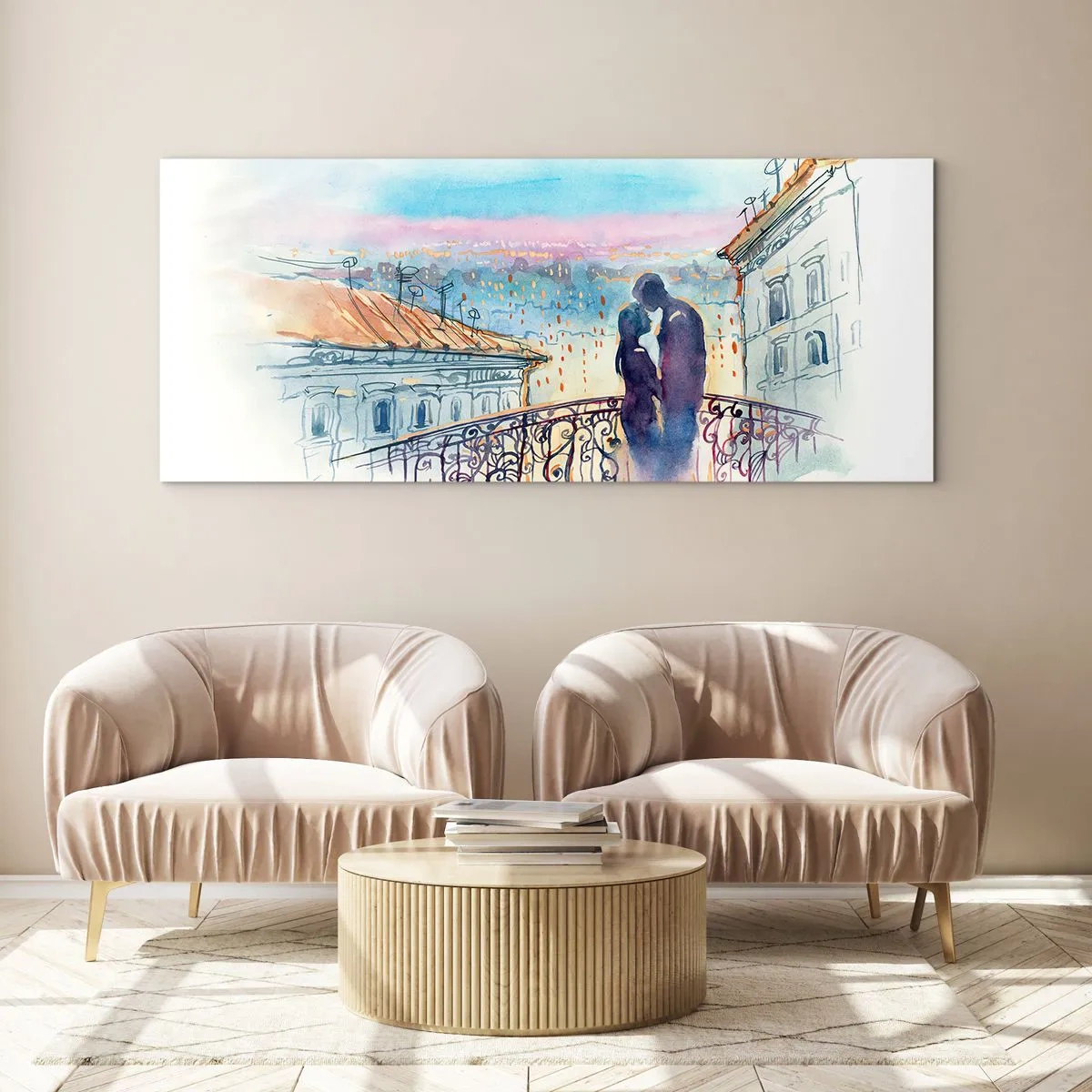 Schilderen op glas - Parijs liefhebbers - 90x30 cm