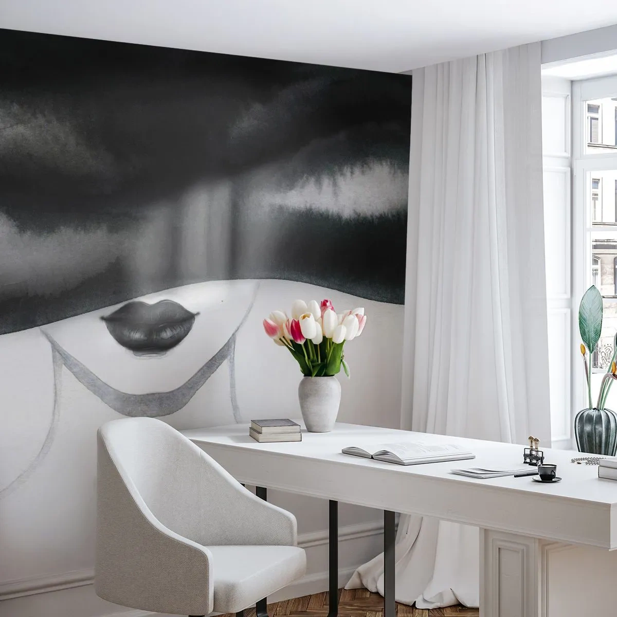 Fotobehang Standard Eco - Een artistieke interpretatie van een vrouw met een bedekt gezicht - 100x70cm - Een sensueel mysterie - Moderne wanddecoratie voor woonkamer en slaapkamer ARTTOR