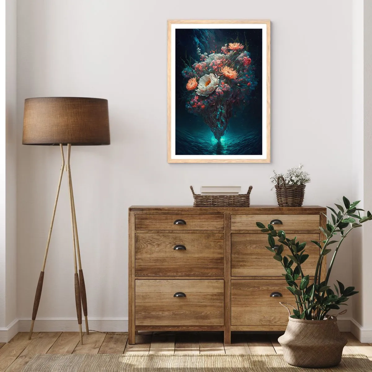 Een poster in een licht eiken lijst - Een vreemde tuin - 70x100 cm